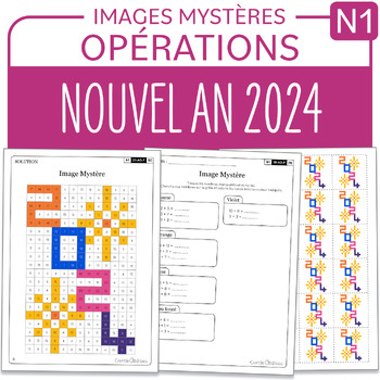 Preview of FRENCH New Year Mystery Picture Grade 1 Nouvel An Addition Soustraction 1-20