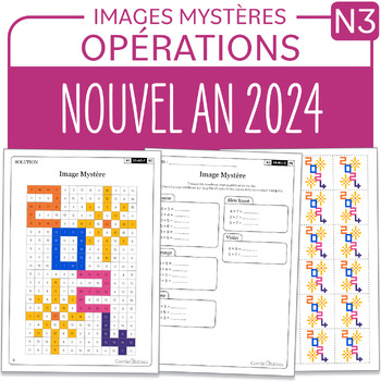 Preview of FRENCH New Year Mystery Picture Grade 3 Nouvel An Multiplications Divisions 1-9