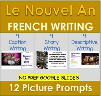 Preview of FRENCH Nouvel An, Happy New Year, Bonne année - Writing Prompts with Pictures