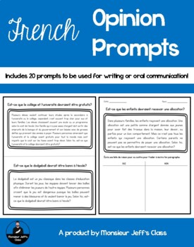 Preview of FRENCH Opinion Paragraph Writing Prompts - Les textes d'opinion