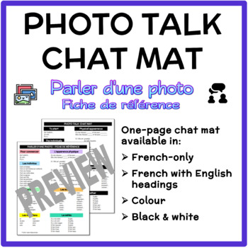 Preview of FRENCH PICTURE TALK CHAT MAT - Parler des photos (Fiche de référence)