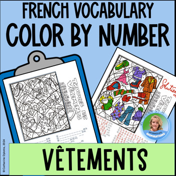 Preview of FRENCH PUZZLE COLOR BY NUMBER Clothing Vocabulary Answers 5th 6th 7th 8th grade