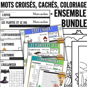 Preview of FRENCH PUZZLES BUNDLE Mots Croisés, Cachés, Coloriage - Ensemble
