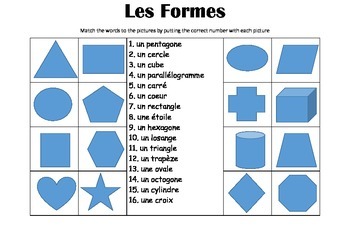 Les formes simples FRENCH basic geometric shapes printable 