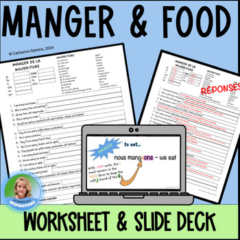 Preview of FRENCH Present Forms of MANGER + Food - Worksheet, Slide Deck & Answers