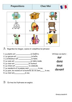 FRENCH - Prepositions - Chez Moi by resources4mfl | TpT