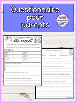 Preview of FRENCH Questionnaire pour parents La rentrée Parent Questionnaire Back to School