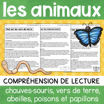 Preview of FRENCH Reading Comprehension Les animaux compréhension de lecture