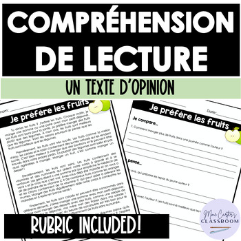 Preview of FRENCH Reading Comprehension OPINION WRITING French Immersion Core French