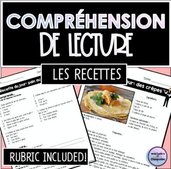 Preview of FRENCH Reading Comprehension RECIPES les recettes French Immersion Core French