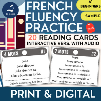 Preview of FRENCH Reading fluency activities Center cards with audios and differentiation