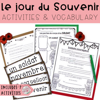 Preview of FRENCH Remembrance Day Activities & Vocabulary Package (Le jour du souvenir)