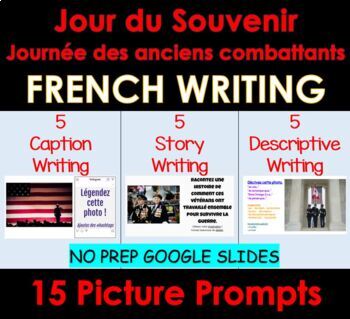 Preview of FRENCH Remembrance Day Writing Prompts, Jour du souvenir | Distance Learning
