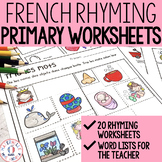 FRENCH Rhyme Worksheets - Les rimes en maternelle - Consci