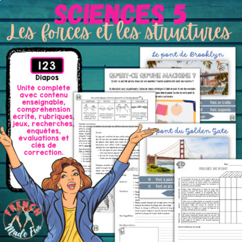 Preview of FRENCH SCIENCE 5 | FULL UNIT | NO PREP | FORCES ET STRUCTURES | 123 SLIDES
