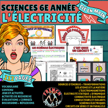 Preview of FRENCH SCIENCE 6 | ELECTRICITY | ÉLECTRICITÉ | FULL UNIT | NO PREP | 112 PAGES