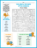 FRENCH SEASONS, DAYS OF THE WEEK, & MONTHS Word Search Puz