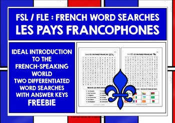 Preview of FRENCH-SPEAKING COUNTRIES WORD SEARCHES FREEBIE