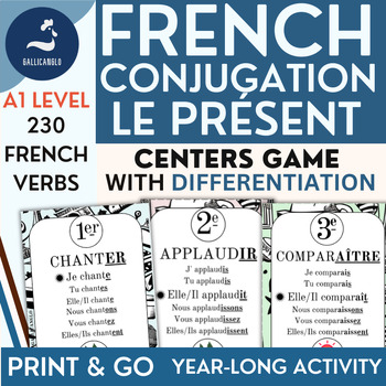 Preview of FRENCH Simple Present verb tense game with differentiation Conjugation Center