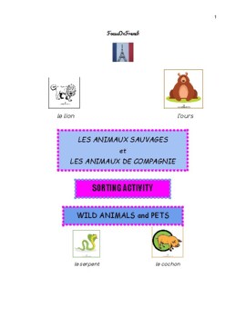 Preview of FRENCH Sorting activity Pets and Wild animals