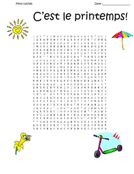 FRENCH - Spring C'est le printemps! wordsearch and key by Always Academic