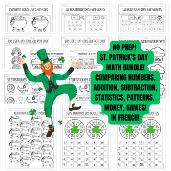 Preview of FRENCH St. Patrick's Day Themed Math Packet, NO PREP, Ready to print!