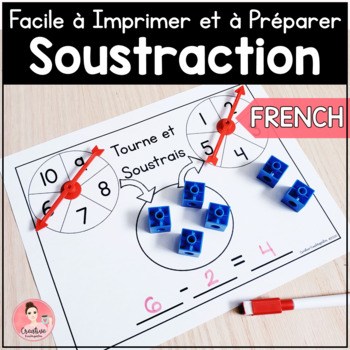 Preview of FRENCH Subtraction Math Centers | Easy Print and Prep
