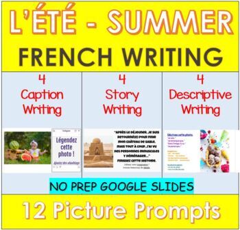 Preview of FRENCH Summer/ End of School Writing Prompts with Pictures | Distance Learning