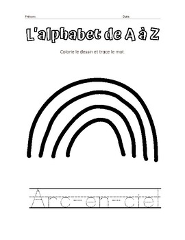 Preview of FRENCH The alphabet - Color, trace letters and words - printable - worksheet