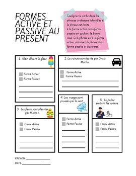 Preview of FRENCH The active form and the passive form - practice - worksheet