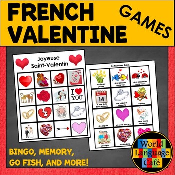 Preview of FRENCH VALENTINES BINGO GAMES ❤️Jour de St. Valentin Games❤️ Go Fish Memory