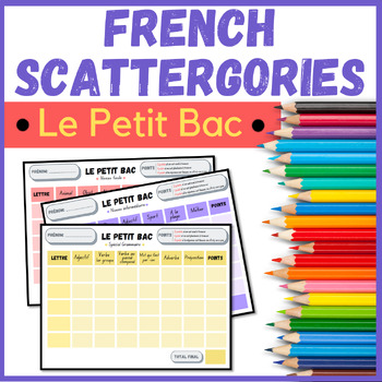 Preview of FRENCH VOCABULARY GAME Le Petit Bac Scattergories with Multiple Levels