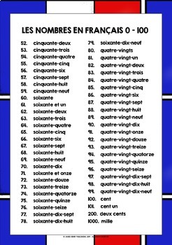FRENCH NUMBERS 0-100 VOCABULARY REFERENCE LIST by Lively Learning Classroom
