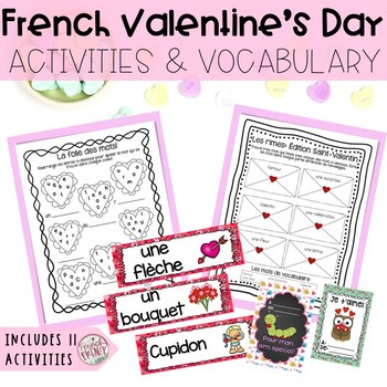 Preview of FRENCH Valentine's Day Activities, Vocabulary and Cards (La Saint-Valentin)