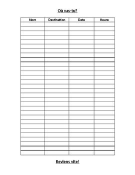 FRENCH Washroom Sign Out Sheet [Editable] by French Fun with Mme Evans
