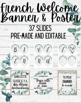 Preview of FRENCH Welcome Banner & Affirmation Posters - Farmhouse Eucalyptus  Decor
