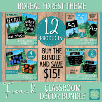 Preview of FRENCH classroom décor Bundle : Boreal Forest / Décor de classe : forêt