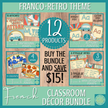 Preview of FRENCH classroom décor Bundle : FRANCO-RETRO / Décor de classe : GROOVY & RETRO