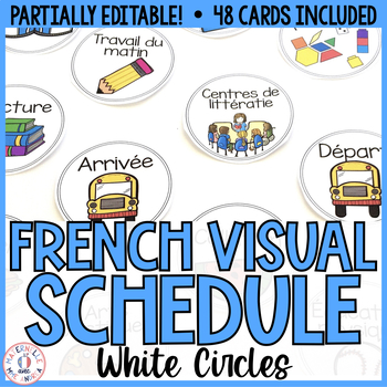 Preview of FRENCH schedule cards (horaire visuel) - partially EDITABLE white circles