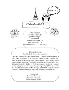 Preview of French -  PENDANT and IL Y A -  worksheet - exercises - practice