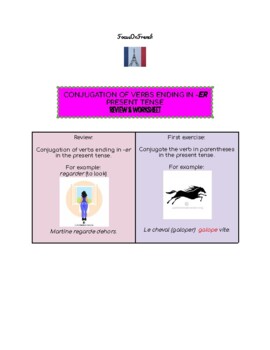 Preview of FRENCH Verbs in the present tense - conjugation - review- worksheet