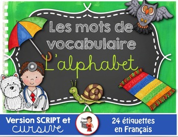 Preview of FRENCH VOCABULARY CARDS L'ALPHABET - Mots de vocabulaire - script et cursif