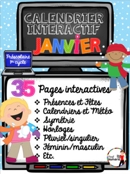 Preview of FRENCH interactive Smartboard Calendar January - CALENDRIER TNI