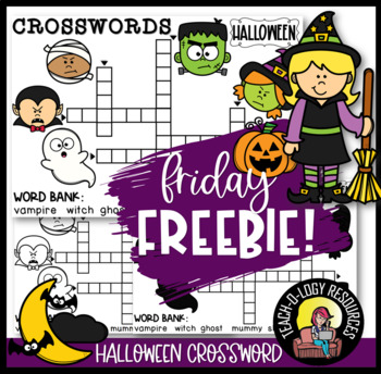 Preview of FRIDAY FREEBIE 15: HALLOWEEN PICTURE CROSSWORD (Printable & DIGITAL)