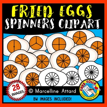 Preview of FRIED EGG SPINNERS CLIPART FOOD THEME - USE FOR FRACTIONS MATH GAMES ACTIVITIES