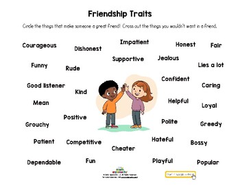 friendship traits subject kindergarten