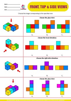 Front, Top, and Side Views of 3D Shapes Worksheets