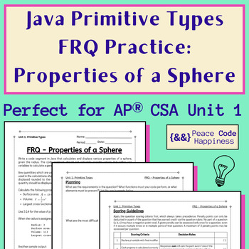 Preview of FRQ Practice - AP® CSA Unit 1: Java Primitive Types