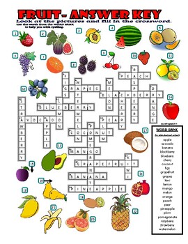 FRUIT CROSSWORD PUZZLE WITH PICTURES (food) by Agamat TpT