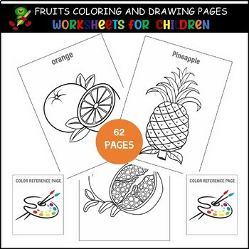 Preview of FRUITS COLORING AND DRAWING PAGES - WORKSHEETS  FOR   CHILDREN  VOL 1